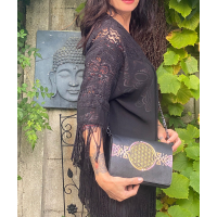 BellaMagio | Los Frontpaneel voor crossbody tas | Levensbloem goud roze op zwart leer